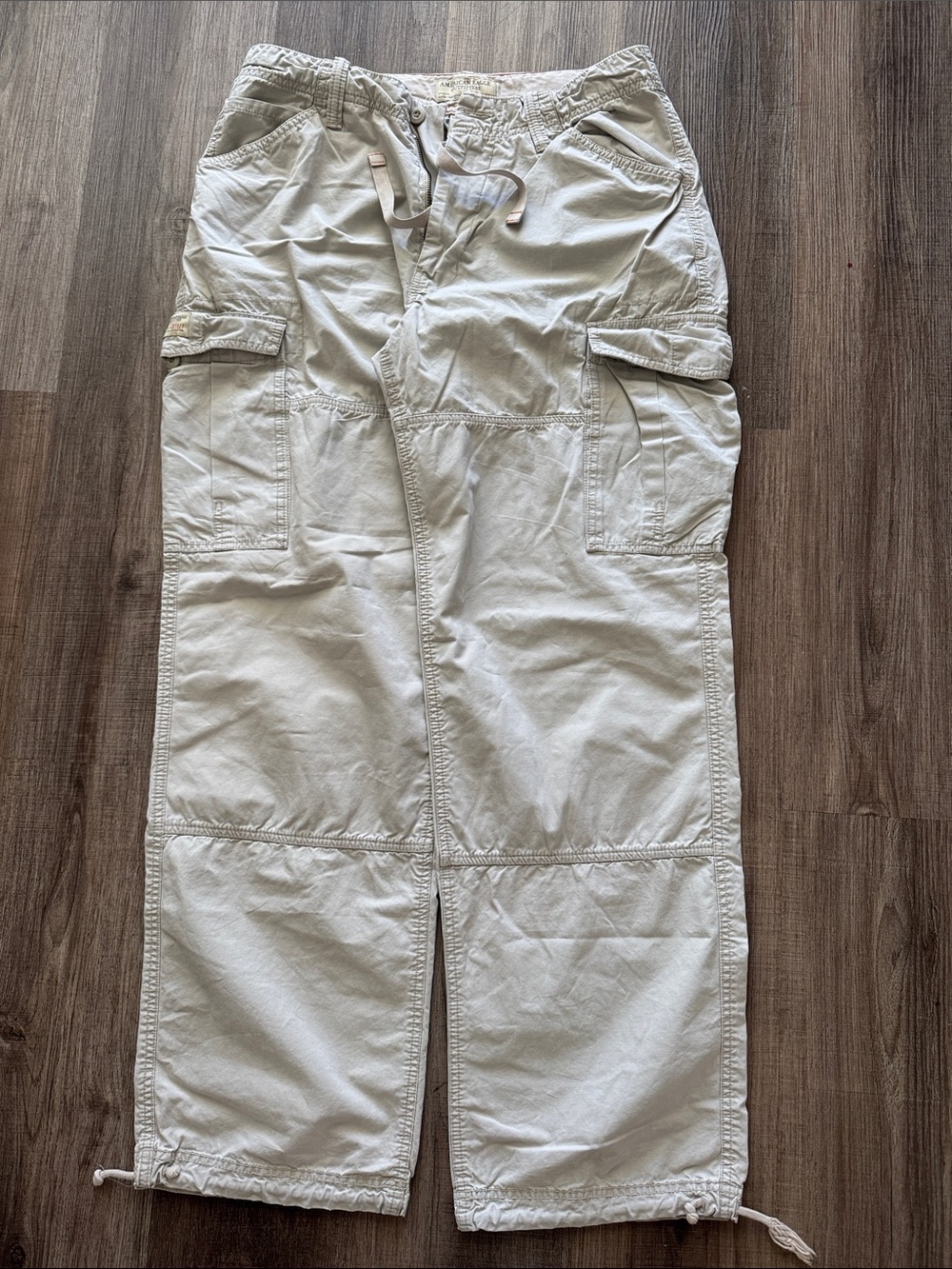 American Eagle Outfitters Light Beige Cargo Pants with Drawstring Waist